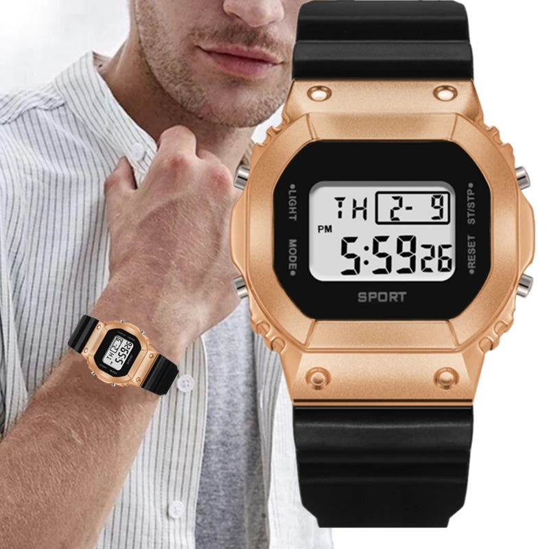 Small Square Alarm Clock Watch for Middle and High School Students, Men's and Teenagers' Trendy Sports Electronic Watch